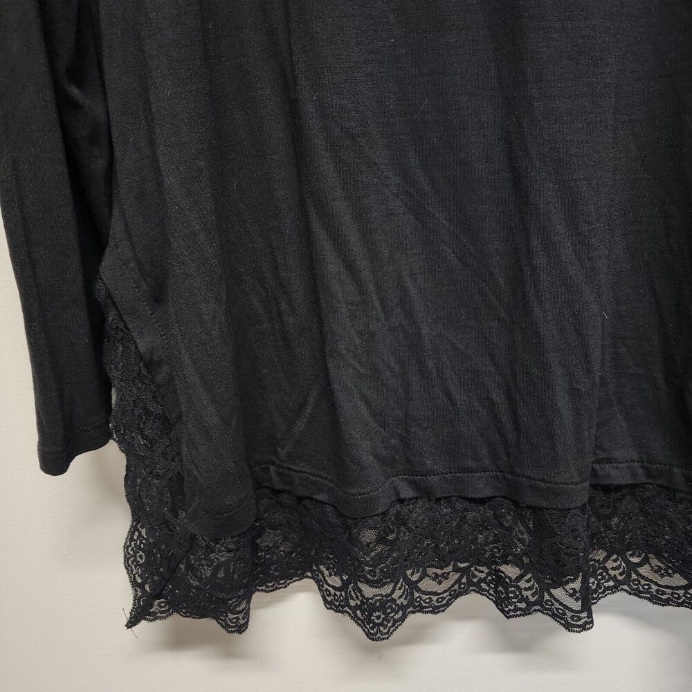 Sejour Womens Modal Shirt Top Size 2X Black Lace Trim Long Sleeve Scoop Neck - Picture 4 of 11